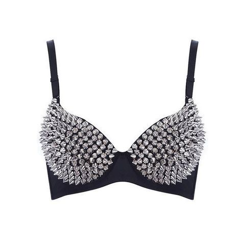 Silver & Gold Punk Emo Rockstar Lady Gaga Inspired Spike Bra Bustier... ($30) ❤ liked on Polyvore featuring intimates, bras, tops, underwear, lingerie, shirts, gold spike bra, lingerie bustier, holiday lingerie and silver bustier Studded Bra, Silver Bra, Dance Bras, Rockstar Style, Bra Outfit, Nike Shox, Latest Street Fashion, Black Bra, Bustier Top