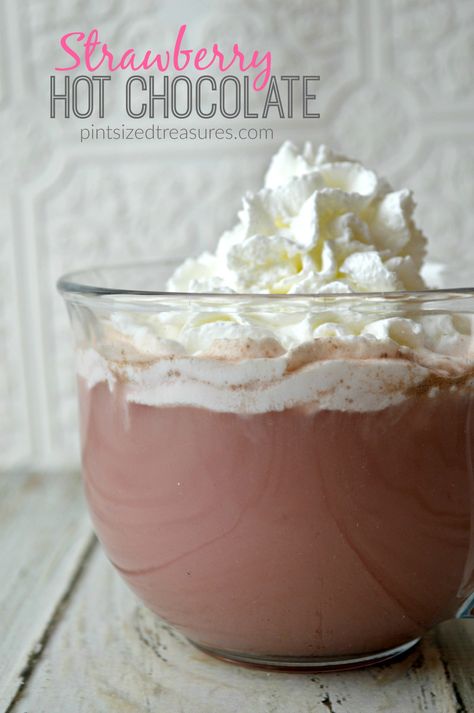 hot chocolate with strawberry recipe mix Strawberry Hot Chocolate Recipe, Flavored Hot Chocolate Recipes, Different Hot Cocoa Flavors, Strawberry Hot Chocolate, Strawberry White Hot Chocolate, Hotchocolate Homemade Recipe, Diy Gourmet Hot Cocoa Mix Recipes, Hot Cocoa Mix Recipe, Strawberry Recipe