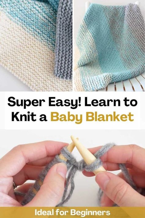 If you are looking to knit a baby blanket for the first time and want something easy, you have come to the right place. This baby blanket is the perfect pattern for anyone new to knitting.By watching this video you will gain an understanding of basic knitting skills: casting on, knitting stitches and color changes, all while making this beautiful blanket that could be a handmade gift that will be loved for a long time. Start this amazing knitting project! Knitting Baby Blankets For Beginners, Baby Blanket Knitting Pattern Easy, Knit Baby Blanket Pattern Free, Easy Knit Baby Blanket, Baby Blanket Tutorial, Basic Knitting, Cast On Knitting, Diy Baby Blanket, Learn To Knit