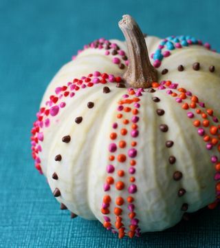 pumpkin with puff fabric paint.  These would be cute with orange mini pumpkins with either all black paint or all gold paint. No Carve Pumpkin Decorating, Creative Pumpkin Carving, Pretty Pumpkins, Pumpkin Projects, Creative Pumpkins, Diy Thanksgiving, Diy Pumpkin, Best Pumpkin, White Pumpkins