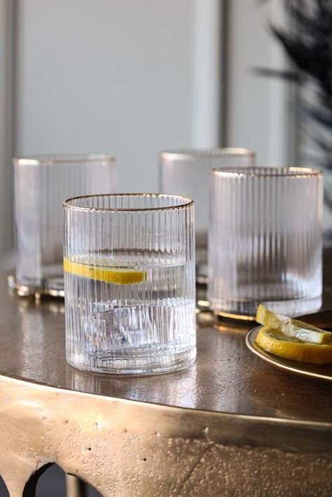 Gold Rim Glassware, Gold Rimmed Glasses, Bar Trolley, Quirky Home, Whiskey Tumbler, Rockett St George, Whisky Glass, Condo Living, Drinks Cabinet