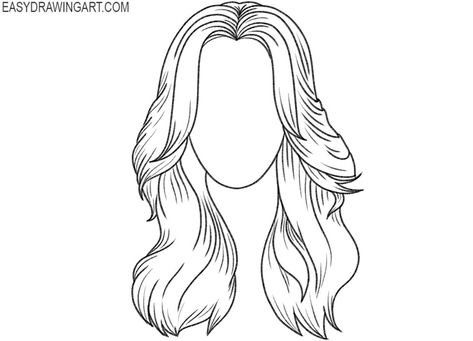 simple Wavy Hair drawing How To Draw Long Wavy Hair, How To Draw Wavy Hair Step By Step, Long Wavy Hair Drawing, How To Draw Wavy Hair, Wavy Hair Cartoon, Wavy Hair Sketch, Draw Wavy Hair, Wedding High Bun, Wavy Hair Drawing