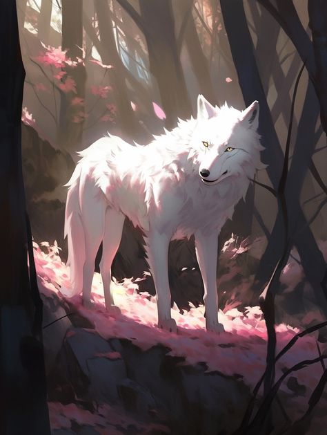 Wolf Anime Art, White Wolf Anime, Wolf Concept Art, Manga Wolf, White Wolf Art, White Werewolf, Magical Wolf, Fantasy Wolf, Wolf Spirit Animal