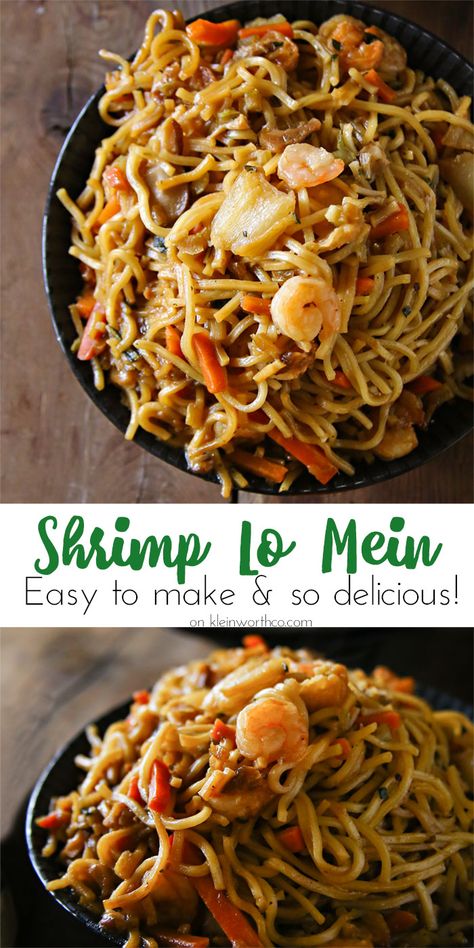 Shrimp Lo Mein is another easy family dinner idea that will have you in & out of the kitchen in just 30 minutes. Simple, fast & so yummy! via @KleinworthCo Shrimp Lo Mein, Easy Family Dinner, Lo Mein Recipes, Lo Mein, Shrimp Dishes, Easy Family Dinners, Chinese Dishes, Dinner Idea, So Yummy