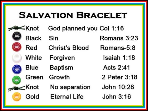 A scriptures card to correlate with each color bead on a Salvation Bracelet. Salvation Bracelet, Wordless Book, Bible School Crafts, Christian Crafts, Sunday School Activities, Church Crafts, Bible Activities, Scripture Cards, Life Quotes Love