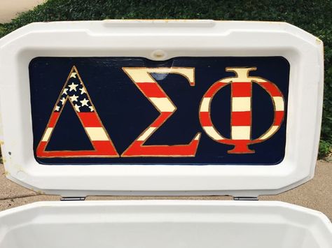 delta sigma phi american flag cooler inside fraternity Delta Sigma Phi Fraternity, Delta Sigma Phi Cooler, Alpha Sigma Phi Cooler, Painted Fraternity Coolers, Formal Coolers, Frat Formal, Alpha Sigma Phi, Formal Cooler Ideas, Fraternity Formal