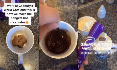 Cadbury World worker reveals secret to making best hot chocolate is melting BUTTONS with hot water | Daily Mail Online Cadbury Hot Chocolate, Cadbury World, Best Hot Chocolate, Chocolate Fan, Delicious Hot Chocolate, Chocolate Buttons, Chloe Rose, Chocolate Powder, Hot Chocolate Recipes