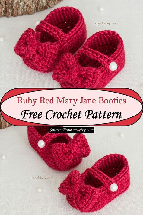 Ruby Red Mary Jane Booties Crochet Borders For Blankets, Crochet Baby Shoes Free Pattern, Crochet Baby Booties Free Pattern, Crochet Mary Janes, Crochet Booties Pattern, Baby Booties Free Pattern, Crochet Baby Booties Pattern, Crochet Baby Boots, Crochet Shoes Pattern