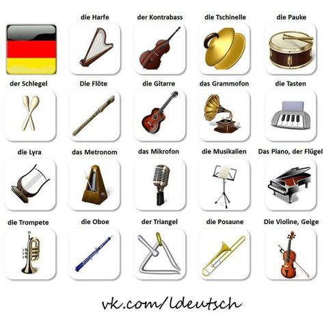 Instruments de musique #apprendreallemand #vocabulaireallemand #learngerman #languesetrangeres #daf #deutschalsfremdsprache #deutschlernen #wortschatz German Lessons, German Vocabulary, German Resources, Learning German, German Grammar, German Heritage, Vocabulary Lessons, English Vocab, German Language Learning