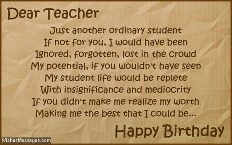 Birthday poems for teacher | WishesMessages.com Birthday Note For Teacher, Birthday Message For Teacher, Happy Birthday Teacher Card, Birthday Quotes For Teacher, Wishes For Teachers, Greetings For Teachers, Happy Birthday Teacher, Birthday Wishes For Teacher, Birthday Greetings For Boyfriend