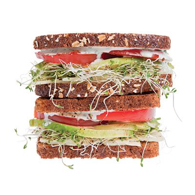 A version of a California classic, this sandwich is a healthy mix of vegetables, whole-grain bread, and Jack cheese, topped with ranch dressing. Alfalfa Sprouts Recipes, California Sandwich, Best Sandwich Recipes, Summer Sandwiches, California Food, Alfalfa Sprouts, Vegetarian Sandwich, Veggie Sandwich, Sprout Recipes