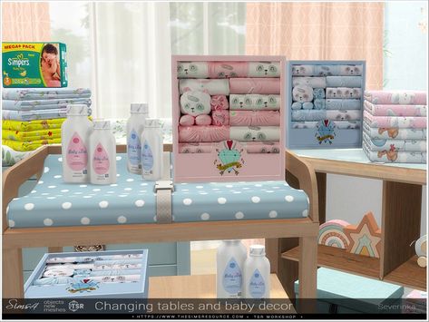 Sims 4 Infant Clutter, Sims 4 Baby Clutter Cc, Sims 4 Nursery Cc Patreon, Sims 4 Infant, Living Room Sims 4, Baby Shower Venues, Diaper Changing Table, Baby Table, Changing Tables