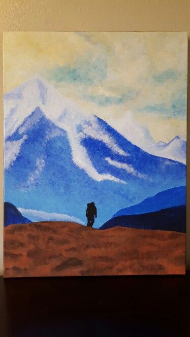 Hiking Painting Easy, Woman Hiking, Potrait Painting, Oil Pastel Drawings, Forest Painting, Woman Silhouette, Painted Books, Mountain Art, Mountain Paintings