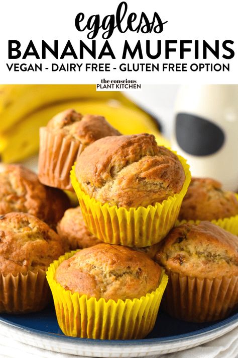 Eggless Dinner Recipes, Eggless Muffin Recipes, Eggless Meals, Egg Free Banana Muffins, Dairy Free Banana Muffins, Eggless Banana Muffins, Egg Free Muffins, Banana Protein Muffins, Vegan Banana Muffins