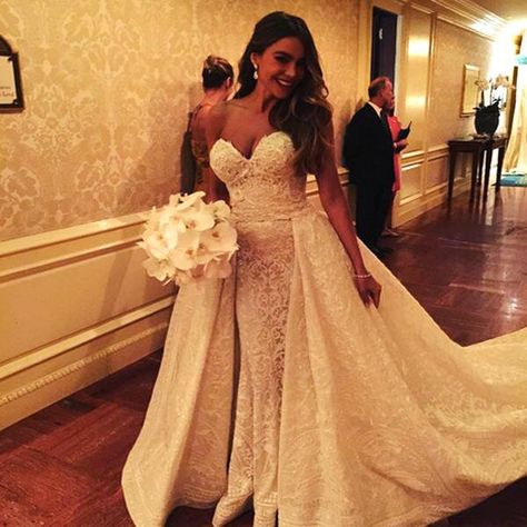 Sofia Vergara Wedding Dress, Sofia Vergara Wedding, Wedding Ideas Color Schemes, Celebrity Wedding Gowns, Sophia Vergara, Celebrity Wedding Photos, Celebrity Bride, Bride Hairstyle, Bianca Balti