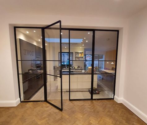 SteelDoorSolutions - Etsy UK Internal Steel Doors, Glass Indoor Doors, Black Glass Interior Doors, Internal Crittal Doors, Internal Glass Doors Living Rooms, Black Glass Door Interiors, Glass Wall Door, Steel Glass Doors, Internal Fire Doors