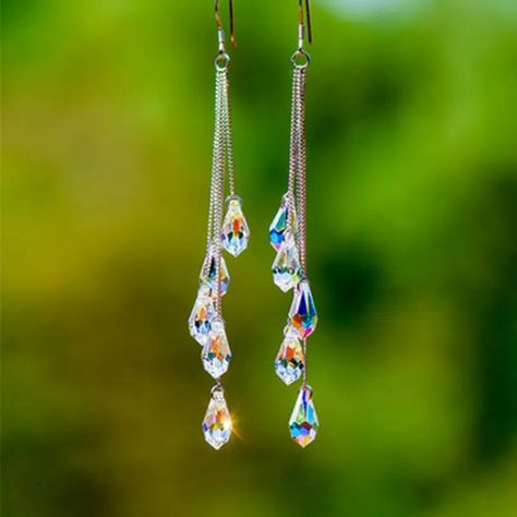 Elegant Long Teardrop Zircon Dangle Earrings 925 Silver Plated Anniversary Valentine's Day Holiday Gift For Women Girls 1pair | Today's Best Daily Deals | Temu Diy Earrings Easy, Mirror Jewelry, Earrings Tutorial, Jewelry Displays, Earring Making, Stone Wrapping, Wedding Party Jewelry, Party Earrings, Homemade Jewelry