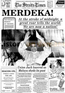 New Straits Times front page - Malaya gains independence - Merdeka! Tokoh Kemerdekaan Malaysia, Malaysian Illustration, History Newspaper, History Of Malaysia, Malayan Emergency, Hand Lettering Practice Sheets, Independence Day Poster, Old Film Posters, Print Handwriting