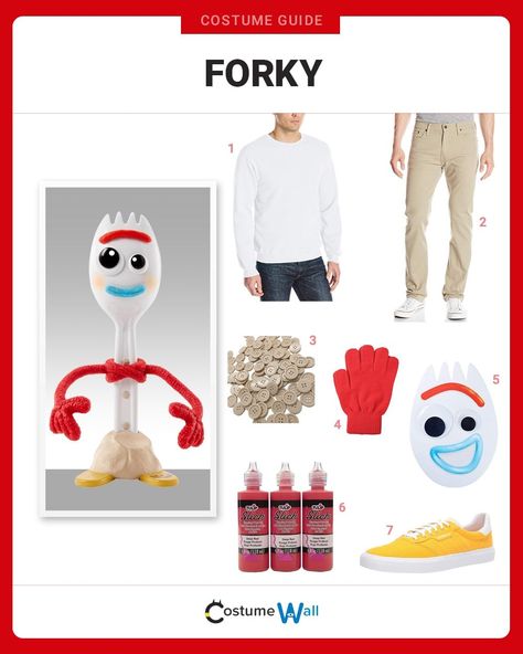 Toy Story Spork Costume, Diy Forky Toy Story Costume, Forky Costume Diy, Forky Toy Story Costume, Forky Costume, Toy Story Videos, Pixar Costume, Disfraz Toy Story, Toy Story Game