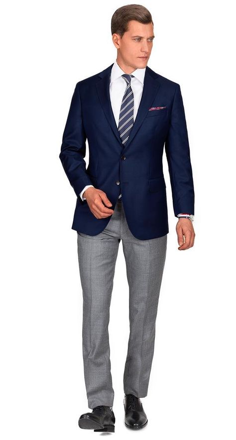 Since 1663 the Barberis Canonico family have been weavers & merchants of cloth, generation after generation. Vitale Barberis Canonico is now one of finest mills in the world with unrivaled traditions, heritage and unique cloth design.  The fine pick & pick weave of this versatile navy blazer has everything you can wish for: subtle texture, soft hand and an excellent drape. It exudes class and sophistication without trying too hard. The weave looks like a solid colour from a distance, which is a Mens Navy Blazer Outfit, Blue Blazer Outfit Men Wedding, Navy Blazer Grey Pants, Navy Blue Blazer Outfit Mens, Navy Blue Jacket Outfit, Navy Blue Blazer Outfit, Blue Blazer Outfit Men, Navy Blazer Outfits, Sport Coat Outfit