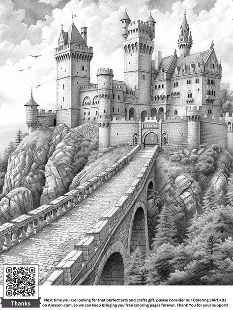 FREE: Unleash Your Creativity with +200 Medieval Castle Coloring Pages! #ColoringCastle Coloring pages for kids #coloringpagesforkids Coloring page for kids #coloringpageforkids Kids coloring page #kidscoloringpage 1.370 Medieval Castle Drawing, Fantasy Castle Drawing, Sketch Castle, Castle Sketch, Castle Coloring Page, Free Dive, Castle Tattoo, Coloring Pages Adult, Castle Drawing