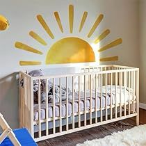 Yellow Boy Nursery, Gender Neutral Nursery Colors, Green Nursery Boy, Small Beach House, Baby Tate, Sunshine Decorations, Rainbow Mural, Yellow Accent Walls, Crib Wall