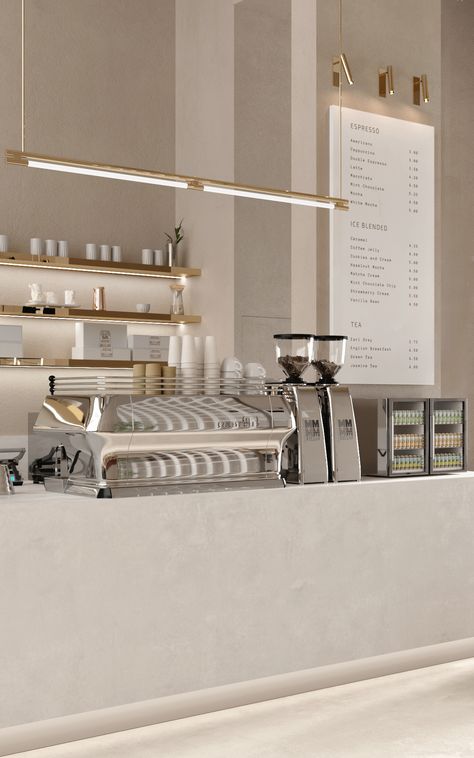 Coffee Shop Design 2023, Barista Bar Design, Coffee Shop White Design, To Go Coffee Shop, Barista Design, Barista Counter, Cafe Counter Design Coffee Shops, Coffee Bar Cafe, Bar Coffee