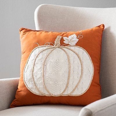 Knit Pumpkin Pillow, Pumpkin Applique, Pumpkin Pillow, Fall Throw Pillows, Pumpkin Pillows, Fall Pillows, Holiday Pillows, White Pumpkins, Fall Diy