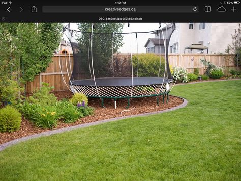 Getting kids outside. . .could landscape around the base with grasses/bamboo in pots? Cute Backyard Garden, Garden Trampoline, Cute Backyard, Playground For Kids, Landscaping Around House, Bamboo In Pots, Backyard Trampoline, Backyard Inspiration, Backyard Playground