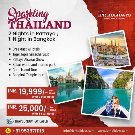 Experience the best of Thailand with our exclusive tour package from IPR Holidays! Embark on a mesmerizing journey with 2 Nights in Pattaya and 1 Night in Bangkok, where you'll encounter a perfect blend of vibrant city life and breathtaking coastal beauty🤩💼✨ #bangkok #keralatoursim #keralatravelpackage #iprholidays 📍@iprholidays ☎️ +91 9539711113 operations@iprholidays.com Kerala Travel, 1st Night, Island Tour, Pattaya, Management Company, Tour Packages, 5 Star Hotels, Pilgrimage, Holiday Travel