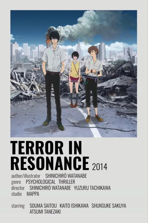 Minimalist Anime, Terror In Resonance, Fan Art Anime, Posters Minimalist, Action Anime, Movie Card, Anime Suggestions, Anime List, Film Posters Minimalist