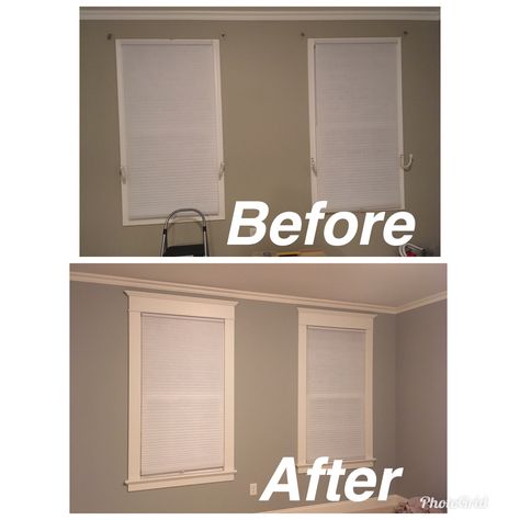 Window molding. Before and after window trim remodel. Manufactured Home Remodel Before And After, Window Remodel, Home Remodel Before And After, Interior Window Trim, Mobile Home Renovations, Manufactured Home Remodel, Craftsman Interior, Interior Window, Trim Ideas