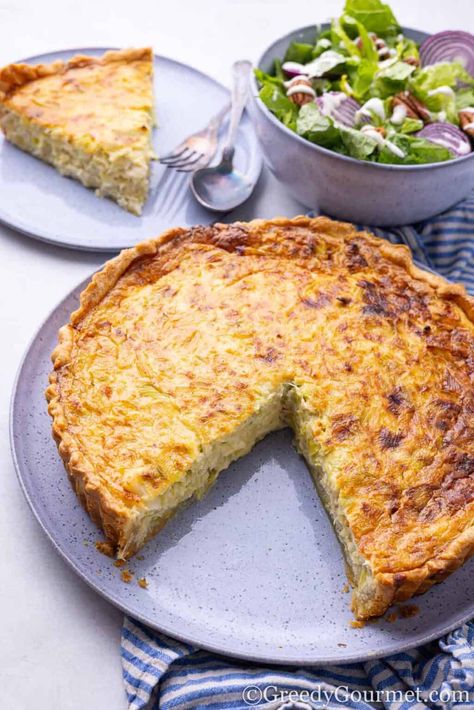 Cheese And Leek Quiche | Greedy Gourmet What To Serve With Quiche, Leek Tart, Leek Quiche, Best Side Dish, Easy Quiche, Meat Eater, Never Say No, Leafy Salad, Creamed Leeks