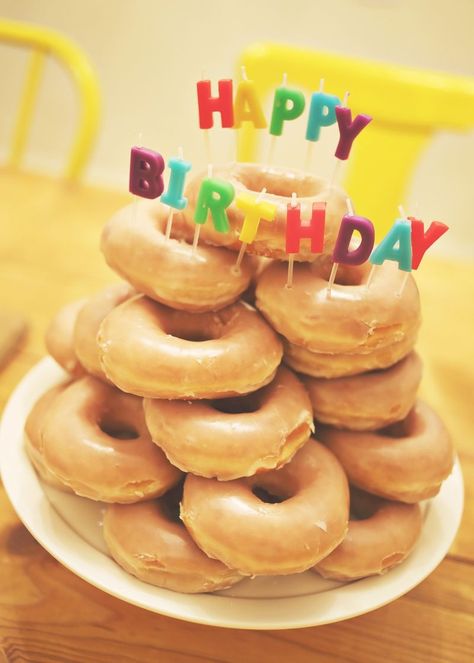 Krispy Kreme cake. Great cake for my 52nd Birthday!! Krispy Kreme Cake, Krispy Kreme Birthday, Happy Birthday Donut, Donut Cakes, Donut Birthday Cake, Birthday Breakfast Party, Breakfast Birthday, 52 Birthday, Police Birthday