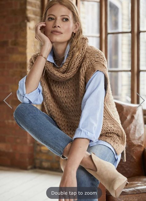 Home Wear Women, Look Jean, Homewear Fashion, Knitted Vest, Mode Casual, Home Wear, Mint Velvet, Vest Outfits, Fall Fashion Outfits