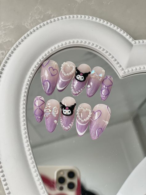 Kuromi Nail Art, Playful Nails, Nail Store, Acrylic Nails At Home, Fake Nails Designs, Soft Gel Nails, Girly Acrylic Nails, Y2k Nails, Pretty Nail Designs