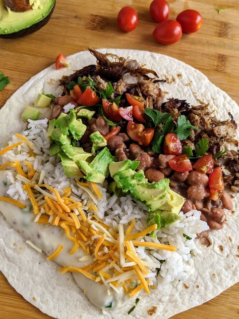 Carnitas Burrito, Make Ahead Lunch, Burrito Ingredients, Enchilada Sauce Recipe, Cilantro Lime Rice Recipe, Lime Rice Recipes, Pinto Bean Recipes, Dinner Planning, Easy Enchiladas