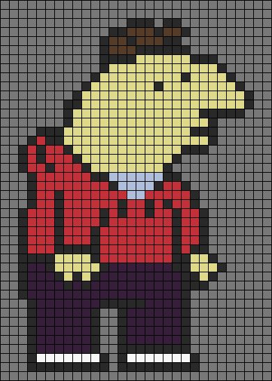 Smiling Friends Crochet Pattern, Smiling Friends Pixel Art, Smiling Friends Crochet, Tv Pattern, Weezer Perler Beads, Rick And Morty Pixel Art, Smiling Friends Perler Bead, Kandi Perler Pattern, Bobs Burger Pixel Art