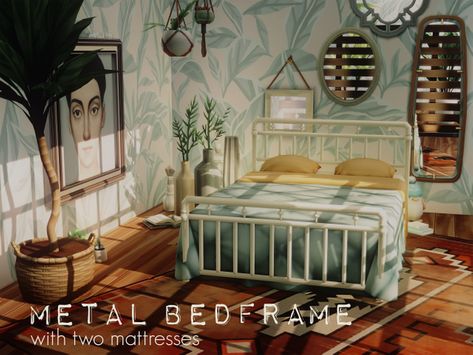 METAL BEDFRAME WITH TWO MATTRESSES | amoebae on Patreon Sims 4 Bed Frames Cc Maxis Match, Maxis Match Decor, Sims Lots, Sims 4 Beds, Sims Furniture, Cc Packs, Sims Builds, Sims 4 Bedroom, Free Sims 4