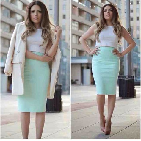 Mint skirt Mint Green Skirt Outfit, Green Skirt Outfit, Lace Skirt Outfit, Mint Green Skirt, Green Skirt Outfits, Mint Green Skirts, Mint Skirt, Pencil Skirts, Skirt Outfit