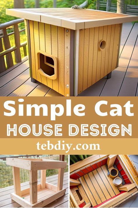 How To Make A Simple Cat House Design Diy Cat Home Outdoor, Building A Cat House Outside, Feral Cat House Diy, Making A Cat House, Garden Cat House, Diy Outside Cat House, Diy Cat House Outdoor, Outdoor Cat Shelter Diy, Outdoor Cat House Diy