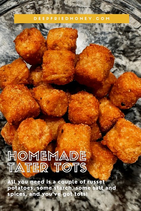 Homemade Tater Tots • deepfriedhoney Diy Tater Tots Homemade, Homemade Tater Tots, Tater Tot Recipes, Fried Steak Recipes, Bistro Menu, Frozen Hashbrowns, Tator Tots, Potato Pasta, Gluten Free Sides