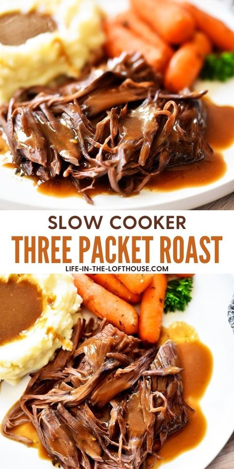 Slow Cooker 3 Packet Pork Roast, Slower Cooker Roast Beef, Recipes For Roast In Crock Pot, Post Roast Crock Pot, Easy Rump Roast Recipes, Middissippi Pot Roast, Easy Rump Roast Crock Pot, Three Packet Pot Roast, Easy Crockpot Beef Roast