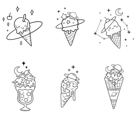 Ice Cream Tattoo, Cosmic Tattoo, Cream Tattoo, Small Star Tattoos, Disney Doodles, Minimalist Tattoo Ideas, Food Tattoos, Tattoo Filler, Witch Tattoo