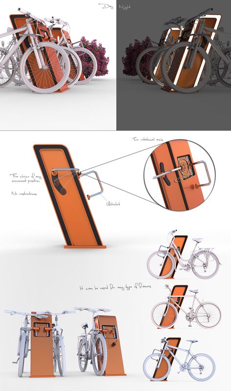 Concept and external view of smart bicycle parking rack on Behance Bicycle Wheel Art, Tattoo Bicycle, Bicycle Storage Garage, Bicycle Photoshoot, Bicycle Parking Design, Gravel Bike Bicycles, Bicycle Exercise, Rack Velo, 4 Wheel Bicycle