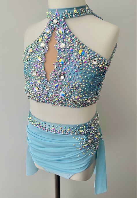 Patrick J Dance Costume, Stoning Ideas For Dance Costumes, Dance Costumes Rhinestones, Rhinestones Dance Costumes, Acro Jazz Dance Costumes, Rhinestone Dance Costumes Design, Custom Lyrical Costume, Light Blue Lyrical Dance Costumes, Competitive Dance Costumes