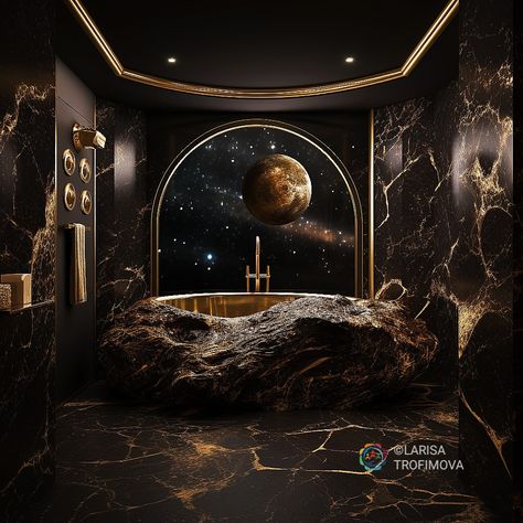 Luxury Shower Aesthetic, Magical Bathroom, Fantasy Bathroom, Witchy Bathroom, Futuristic Bathroom, Classic House Interior Design, Starry Ceiling, Dream Bathtub, Gothic Bathroom