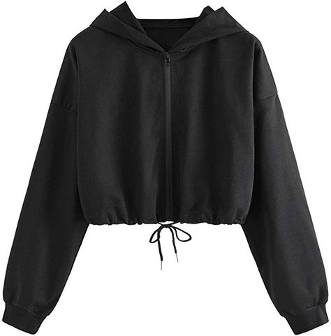 Crop Jacket Outfit, Zip Crop Top, Hoodie Crop Top, Zip Up Jackets, Sweatshirt Y2k, Girls Crop Tops, Crop Top Hoodie, Black Outfits, Crop Top Sweatshirt