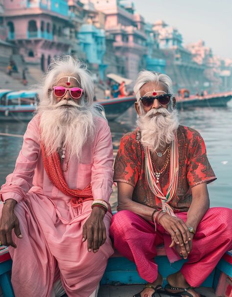 Vibrant Varanasi: Characters of the Ghats #india #fashion #pink Male Faces, Affordable Artwork, Style Vans, India Culture, Couple Style, India People, Lady M, Dare To Be Different, Advanced Style