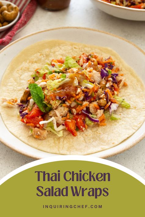 Thai Chicken Salad Wraps Thai Wraps, Thai Chicken Wraps, Chopped Chicken Salad, Chicken Enchilada Pasta, Asian Chopped Salad, Slow Cooker Carnitas, Rice Noodle Salad, Salad Wrap, Thai Chicken Salad